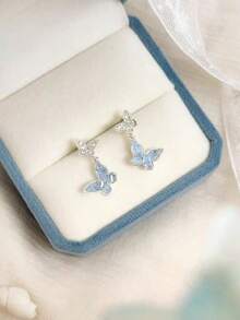 New Summer Light Luxury Niche High-End Temperament Exquisite Blue Crystal Butterfly Rhinestone Necklace Jewelry For Girls - Baby Blue - View 5