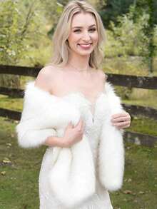 Elegant & Fashionable Women's Bridal Wedding Party Outdoor Autumn/Winter Windproof Warm Faux Fur Shawl - Black - View 12