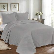 Double-Sided 3-Piece Printed Bedspread Set. - Gray Polka Dot - View 1