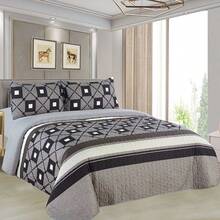 Casaisla Home Collection Juego de Edredón Reversible 4 Piezas con Sábana de Cajón y Fundas de Almohada (Matrimonial y King Size) Seleccione Tamaño y Diseño - Gris Oscuro - Ver 1