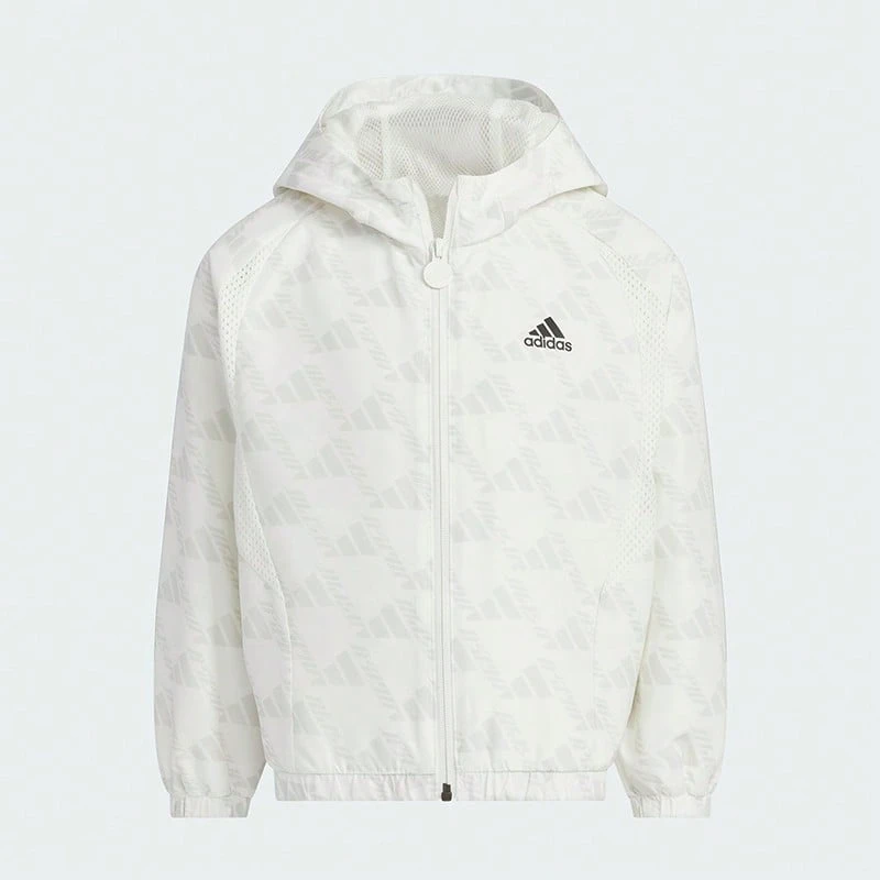 Adidas Young Girl Loose Comfortable Versatile Hooded Jacket - White - View 1