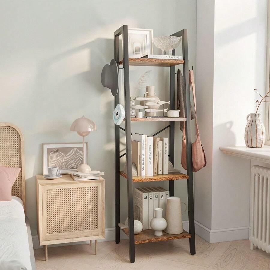 Ladder ShelvesYMYNY HBC024H - Estantería de escalera de 4 niveles moderna 125 cm de altura estante organizador independiente para sala de estar dormitorio cocina soporte - 4 niveles - Ver 1