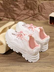 Modische weiße Kindersneaker, unisex weiße Sportschuhe geeignet für Schule, Schüleraufführungen, Laufen und Sport, ganzjährig - Pink - Übersicht 6