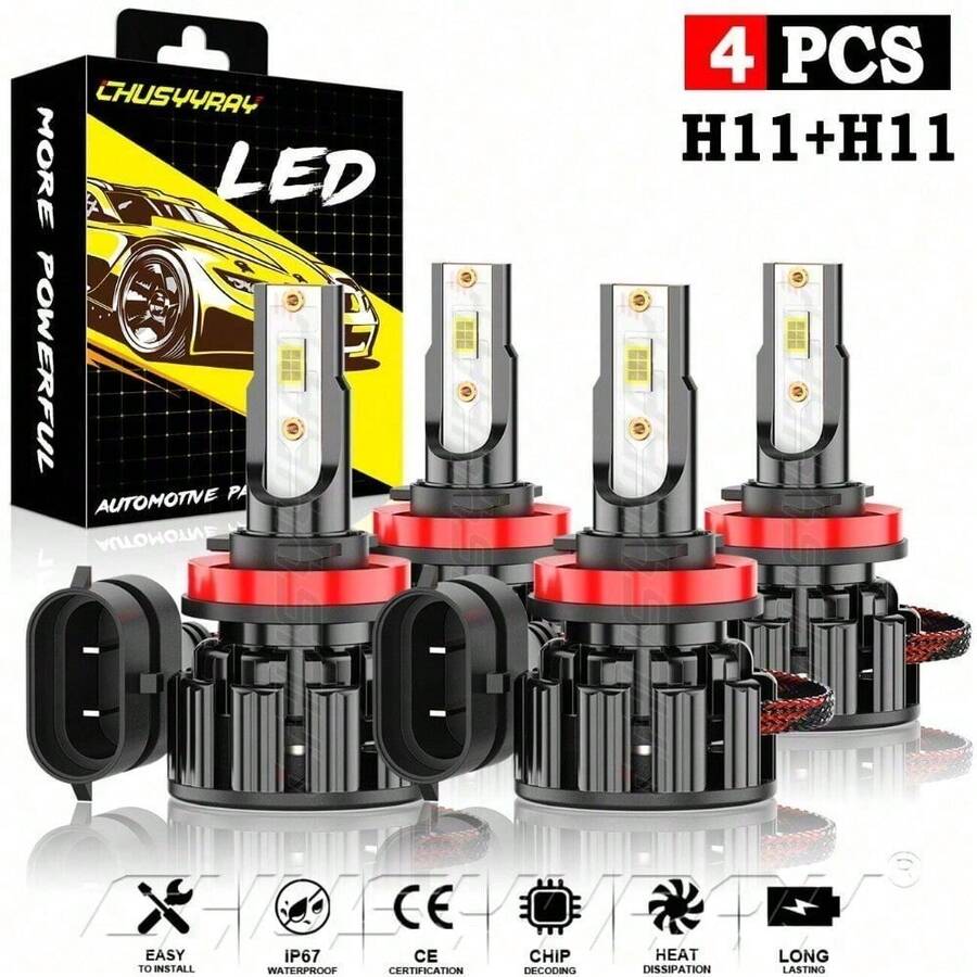 CHUSYYRAY H11+H11 LED Headlight Bulbs Kit Hi/Low Beam Super Bright Brightest 6000K White - 1 - 查看 1