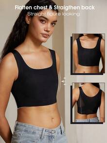 女士胸部束紧带，弹性束带微塑无缝文胸吊带背心，适合FTM跨性别者，可调节以缩小胸部外观，塑身衣上衣包臀塑形平胸压缩文胸背心 MOVWIN - 黑色 - 查看 5