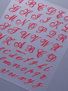 2片装红色字母美甲贴纸 3D DIY 自粘美甲贴花装饰配件 红色大写和小写字母滑块 美甲用品 女士女孩 - 紅色 - 查看 8