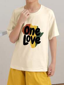Boys & Teenagers Students Casual Printed Round Neck Short Sleeve T-Shirt, Summer Top - Apricot - View 2