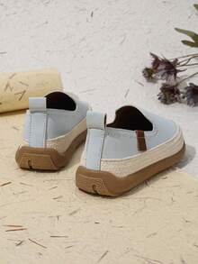 儿童夏季草编边套脚鞋，男女童软底舒适休闲鞋，简约百搭乐福鞋 - 藍色 - 查看 3