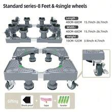 Jianxun Adjustable Mini Fridge Stand, With 4 Dual-Lock Casters And 8 Heavy-Duty Feet, Universal Base Stand For Washing Machine, Dryer, Household Appliances, Multi-Functional Mobile Base With Wheels, Outdoor Decor - Grey - View 16