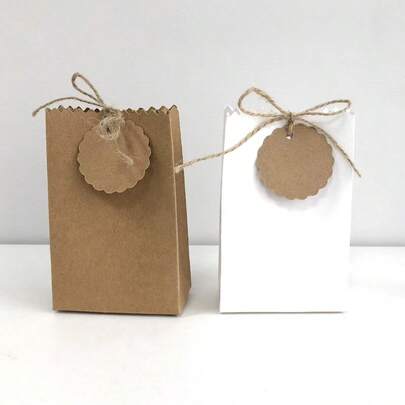 20Pcs/50Pcs Kraft Paper Bag - Elegant Beige And Brown Kraft Paper Gift Box With Hemp Rope Sealing And Labeling | DIY Durable Hardboard Packaging, Suitable For Wedding Returns, Birthday Parties, Business Gifts | Comes With Gift Labels | Versatile For Candy And Gifts | Natural Brown White Aesthetics | Durable Kraft Paper Material, Gift Bag, Christmas Supplies