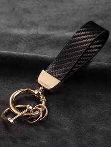 Premium Carbon Fiber PU Leather Keychain With Creative Mesh Bracelet And Car Remote Control Pendant - Minimalist And Elegant Hanging Accessory - one-size - View 9