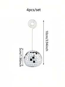 4个迪斯科球桌号牌架 - 玻璃材质，饰以闪亮银色漩涡纹，适用于婚礼、生日和派对装饰、照片姓名架、中心摆件展示、派对餐桌装饰 - 彩色 - 查看 3
