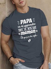 Camiseta de Manga Corta para Hombre Estilo Francés Divertido |   Top de Verano con Cuello Redondo, Patrón Geométrico, Estilo Casual, Tela Ligeramente Elástica, Ajuste Regular - Verde - Ver 4