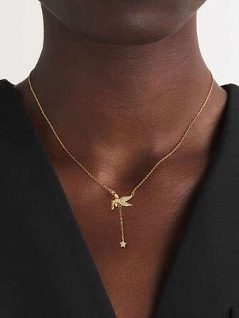 1pc S925 Sterling Silver Necklace, Fairy Angel Cubic Zirconia Star Pendant, Delicate Tassel Choker Necklace, Luxury Minimalist Design, Jewelry Gift For Women, Girlfriend, Mother, Friend, Everyday Wear