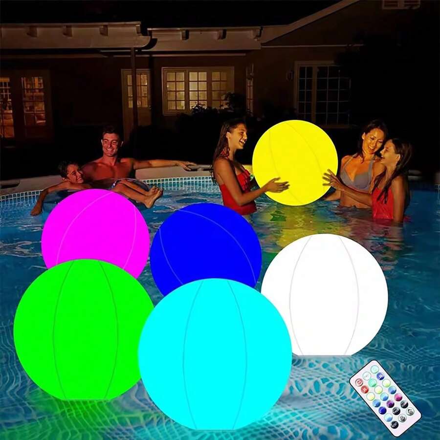 16 Color LED Inflatable Beach Ball With Remote Control - Reusable Rubber Glow Pool Ball For Party, Wedding And Engagement Events, White | Vibrant LED Lighting Decor, IP68 Waterproof, Luminous Party Supplies, Decoration - 彩色 - 查看 1