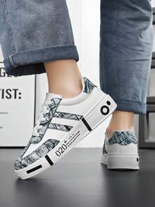 情侣休闲运动鞋，轻便百搭涂鸦印花户外训练鞋，时尚厚底舒适日常休闲鞋 - 白色 - 查看 5