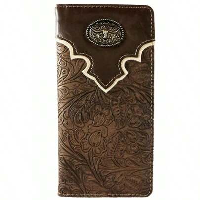 Longhorn Mens Wallet Western Bifold Check Book Style W089-14 Ostrich Brown