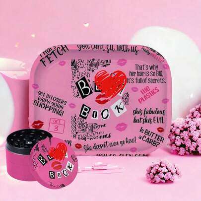 OFFPUFF 2 Pieces Pink Book Grinder And Rolling Tray