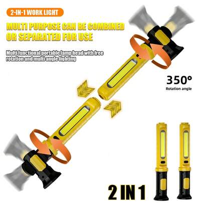 2000mAh*2 Rechargeable LED Work Light, High Brightness, Magnetic Attachment For Engine Bay, With Hook, Wireless Battery Powered, Suitable For Auto Repair/Inspection, Garage, Workshop, Emergency