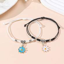 2pcs/Set New Minimalist Cross, Flower, Dog Paw, Cherry, Apple, Starfish, Shell Braided Bracelet, Couples & Friendship - Multicolor - View 20