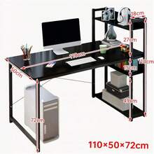 Escritorio para Computadora con Repisas de Librero, Escritorios Gamer Minimalista Moderno, Mesa de Trabajo Madera, Ideal para Sala Hogar Oficina Estudio Recamara 110 X 50 (Blanco) - Negro - Ver 2