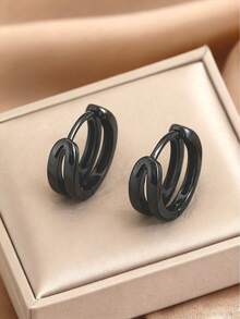 1对简约双层弧形耳环，适合男士日常、节日、派对佩戴，圣诞节、新年、情人节等节日礼物