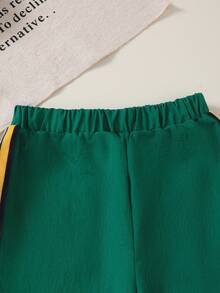 idolCat Girls' Casual Dark Green Trousers With Side Yellow Stripes And Elastic Waistband For Fall Daily Wear - Green - View 3