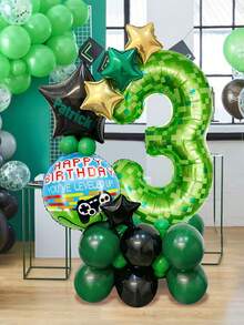 32件套绿色格子游戏主题派对用品，游戏数字生日套装，40英寸像素数字气球，游戏主题生日气球，五角星气球，生日派对装饰，升级版！游戏主题生日派对，生日派对，游戏主题派对，拍照道具，家庭派对装饰，男孩生日 - 彩色 - 查看 4