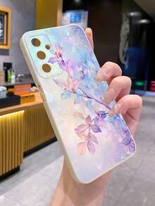 1 pieza Funda de teléfono anti-caída con flor púrpura degradada impresa con UV, compatible con modelos Android /Galaxy/Infinix/Redmi/OPPO/VIVO/Realme - Beis - Ver 2