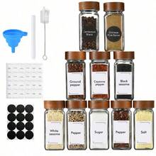 6-12 piezas Frascos de especias etiquetados, Frascos de especias de vidrio con tapas de bambú, Suministros esenciales de cocina, Juego de frascos de especias, Juego de cocina, Estante de especias, Estante de especias para gabinete - Marrón-10 piezas - Ver 9