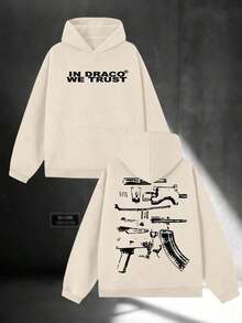 Men Printed Hooded Sweatshirt, Cotton Polyester Blend Loose Pullover Top, Breathable Outdoor Sport Autumn Winter Daily Fashion Printing Apparel - 杏色 - 查看 10