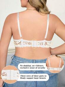 MIMILEMON Plus Size Women Lace Wireless Full Coverage Lift Bra With Underwire, Breathable, Minimizes Bulges, Daily Wear Bra - White - View 9