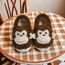 Monkey Animal Slippers Women Cute Plush Home Warm Winter Indoor Shoes - 11-12 女款/9-9.5 男款 + 深棕色 - 查看 2
