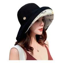 Sombreros de malla para mujer, proteccin, proteccin, UPF plegable, correa de barbilla de ala ancha - M + negro - - Ver 2