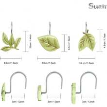 Ganchos decorativos para cortina de ducha con hojas de plantas verdes, anillas para cortina de ducha para baño, resina, ganchos lindos para cortina de ducha, decoración de baño - por defecto - Ver 3