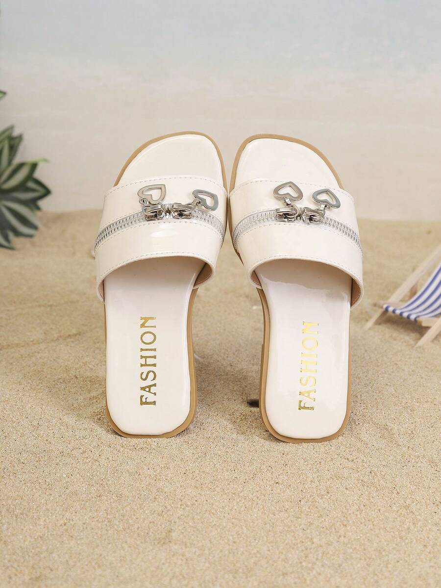 1 Pair Children's Minimalist PU Flat Casual Slippers, Suitable For Summer