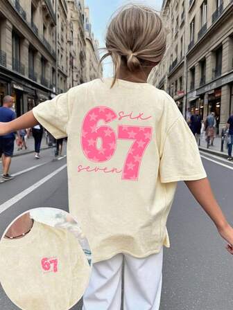 1pc Girls Casual Printed Round Neck Short Sleeve T-Shirt, Summer Student Youth Clothing - Colorful Numeric Print T-Shirt Brings Joy And Happiness To Every Child!