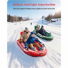 JIEXQPAU 2-Person Inflatable Snow Sled With Premium Canvas Cover Heavy Duty Sled With Backrest Reinforced Handles Snow Tubes For Adults Winter Inflatable Toys CHEN - Red - View 4