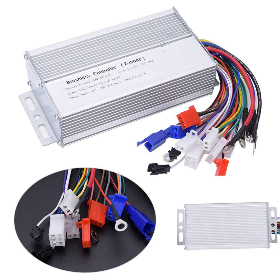 Controlador De Bicicleta Eléctrico Scooter Eléctrico 48V 60V 64V 1000W‑1500W Voltaje, Controlador de Cepillo de Velocidad de Bicicleta Eléctrico 48V 60V 64V 1000W-1500W Controlador de Motor de Bicicleta para Control de Velocidad de Bicicleta Eléctrico Scooter - Plateado - Ver 1