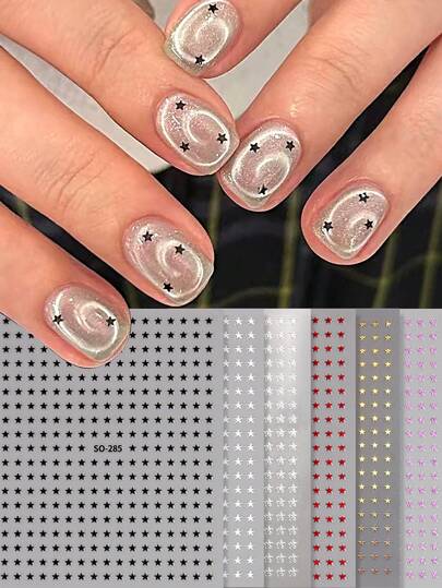 6/2片迷你星星美甲贴纸，6种颜色，闪亮五角星，韩日美甲设计，可爱迷人，Y2K美甲装饰，自粘美甲贴纸，美甲沙龙配件，DIY美甲用品