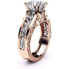 Anillo de compromiso solitario de plata de oro rosa 925 para mujer, clsico, novia, boda, accesorios populares - plateado + 8 - Ver 2