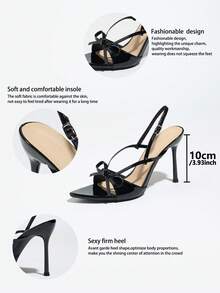 Women's Elegant High-End Bowknot Mule Sandals With Delicate Straps, Mysterious And Graceful Glossy Black Sexy Romantic High Heels, Fashion Versatile Pointed Toe Comfortable Stilettos For Night Party, Wedding, Commute, Outdoor, Dating, Valentine's Day, Mother's Day, Women's Day, New Year Gift