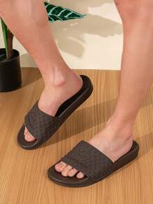 Men's PVC Sole Rubber Top Bathroom Slippers, Indoor Comfortable Home Shoes, Non-Slip Wear-Resistant Lightweight Casual Slippers, Outdoor Shock-Absorbing Thick-Sole Casual Style - Brown - View 3