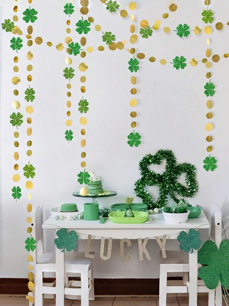 2 buc Coroană de trifoi cu decor de Ziua Sfântului Patrick - Decor de panglică agățată pentru bannerul de Ziua Sfântului Patrick, Decorațiuni de petrecere irlandeză de ziua de naștere, Decor de trifoi de Ziua Sfântului Patrick - Ornament agățat irlandez norocos, Coroană decupată din hârtie, Potrivită pentru decorarea de primăvară a biroului de Ziua Sfântului Patrick, a sălii de clasă