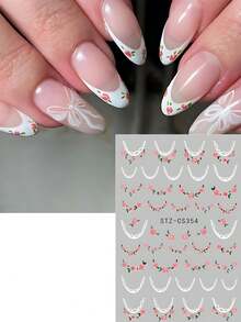 FULL BEAUTY 2片粉色玫瑰蕾丝花朵美甲贴纸，法式浪漫花卉美甲装饰，适合情人节、春夏，女士DIY美甲配件 - 彩色 - 查看 7