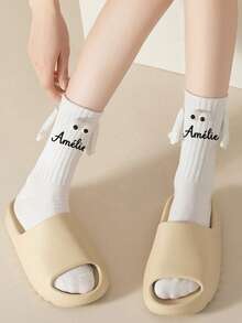 可定制姓名的磁性牵手袜 - 拥抱袜、脸部图案袜、可爱有趣的双人袜、甜蜜磁性连接礼物，适合送给女性、男性、青少年、情侣、朋友、男女朋友 | 圣诞节、情人节、周年纪念日的完美之选 - 彩色 - 查看 5