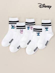 Disney 05.01.2010 Edycja Specjalna – Ręcznie szyte skarpetki do kostek dla dziewczynek/chłopców, prezent na co dzień/imprezę/Wielkanoc/wiosnę-lato, skarpetki dziecięce z motywem aniołków z serialu animowanego. Czarne skarpetki do połowy łydki z podwójnym białym paskiem. - Wielokolorowe - Zobacz 2