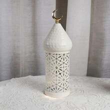 1 Metal LED Lantern Decorative Light With Intricate Hollowed-Out Patterns And Crescent Moon Decorations - Battery-Powered Desktop Home Decoration, Suitable For Weddings, Divali - Warm White Light (Excluding 3 AAA Batteries), Lantern, Lantern Decoration (Excluding Batteries) - Multicolor - View 4