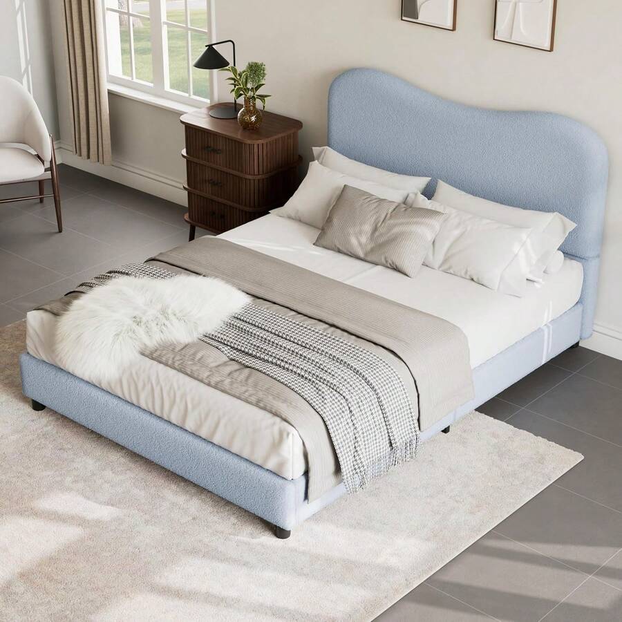 Dragonpad Upholstered Bed Frame With Headboard, Low Profile Velvet Platform Bed For Kids Teens, No Box Spring Needed, Cozy Fabric, Quiet & Easy Assembly, Strong Wooden Slats - Full-blue - View 1