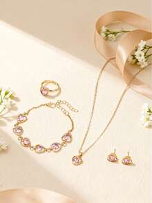 4pcs Crystal Jewelry Set Collection, Necklace, Bracelet, Ring, Earrings Set : Black Obsidian (Protection & Grounding), Green Aventurine (Luck & Abundance), Rose Quartz (Love & Harmony), Blue Lapis Lazuli (Wisdom & Truth), Moonstone (Intuition & New Beginnings), Red Garnet (Passion & Energy) For Women, Healing Stones Gift, Chakra Balancing, Positive Energy Jewelry - Apricot - View 10